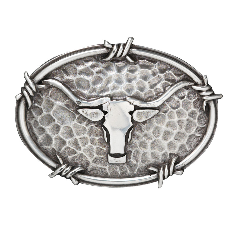 Men's Ariat Oval Antique Silver Steer Head with Hammered Background Belt Buckle A37050