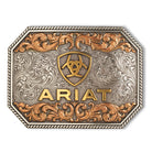 Men's Ariat Rectangle Silver Gold and Copper Belt Buckle with Rope Edge A37054