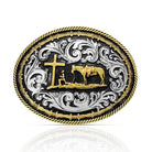 Men's Montana Silversmiths Two Tone Rope and BArbed Wire Classic Impressions Christian Cowboy Attitude Buckle A543