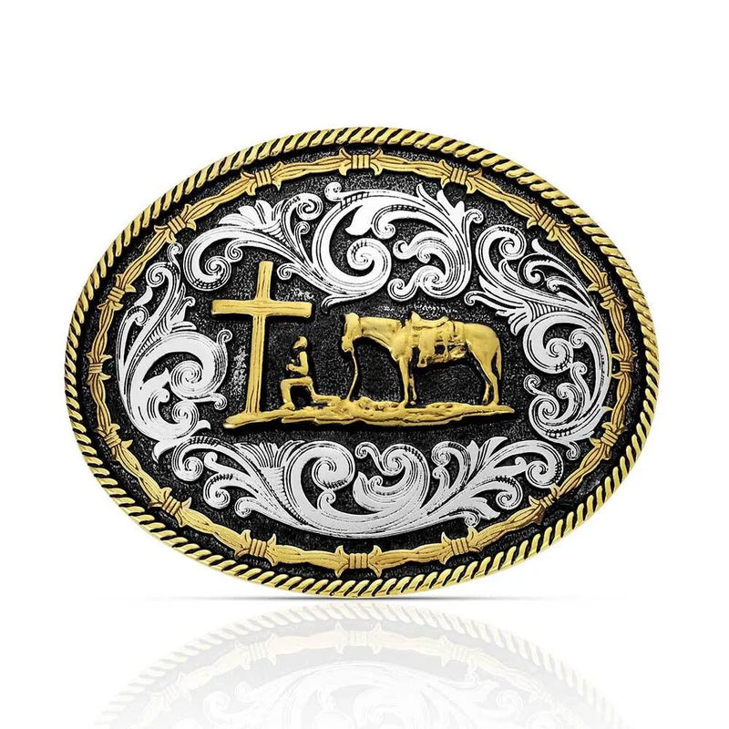 Men's Montana Silversmiths Two Tone Rope and BArbed Wire Classic Impressions Christian Cowboy Attitude Buckle A543