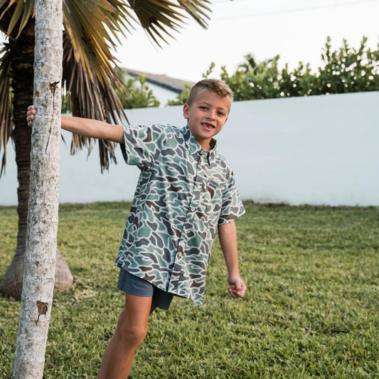 Boy's Burlebo Performance Button Up - Retro Duck Camo Y-PBU-RDC