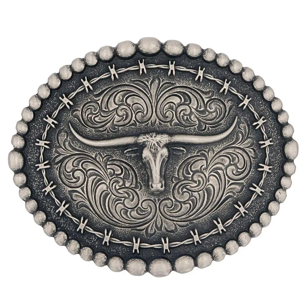 Men's Montana Silversmiths Rustic Barbed Wire Longhorn Buckle A972S
