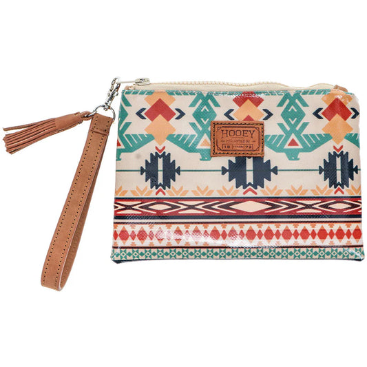 Women's "Thunderbird" Tan and NAvy Chevron and Striped Pattern Arena Wristlet HPW004-TNNV - Crazy House Western Wear
