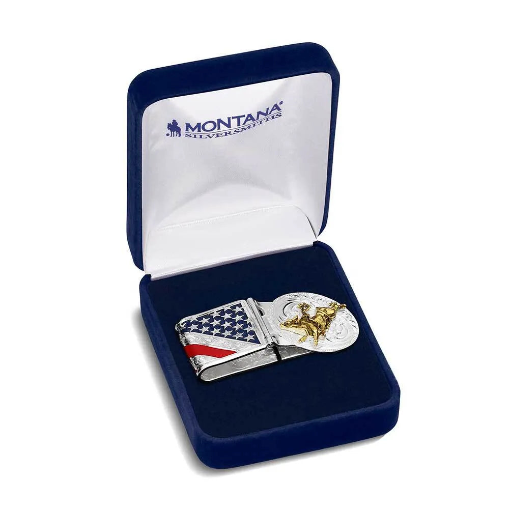 Montana Silversmiths American Made Liberty Hinged Money Clip with Bull Rider AMMCL5973-330