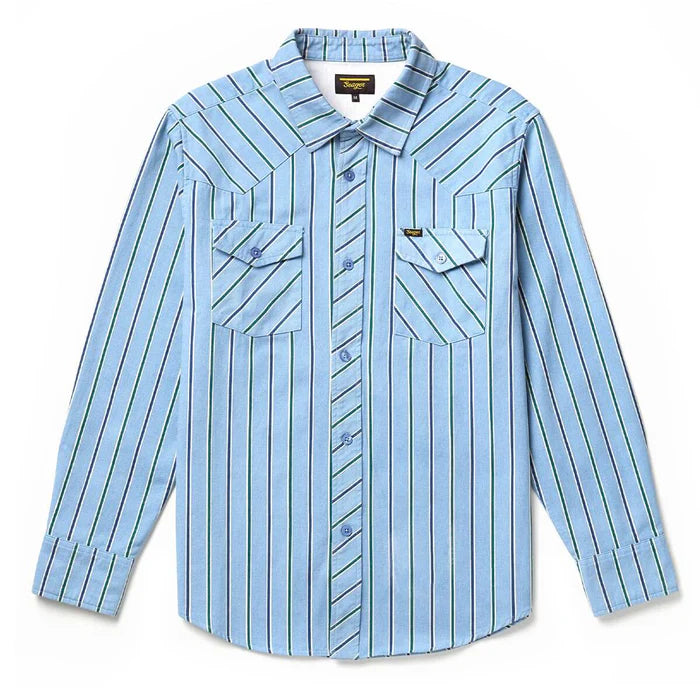Men's Seager Amarillo Long Sleeve Shirt Steel Blue Stripe MSF24AMARBLU