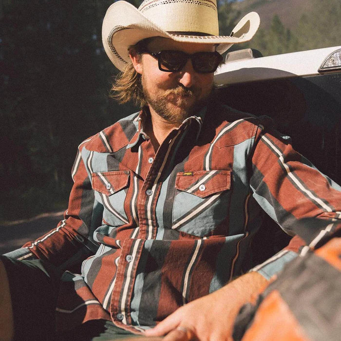 Men's Seager Amarillo Long Sleeve Shirt Turquoise Stripe MSF25AMARTURQ