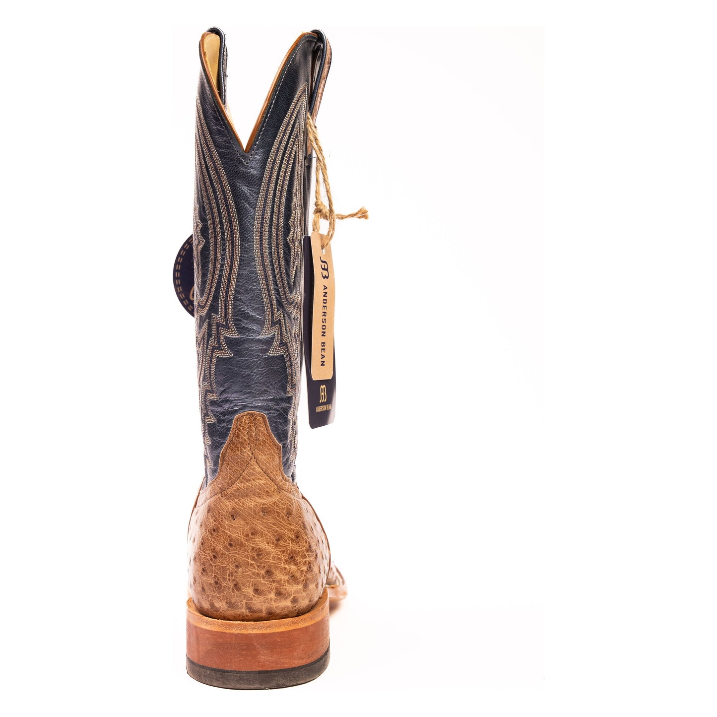Anderson Bean Rum Brown Glazed Full Quill Ostrich with 13" Regal Blue Top