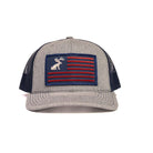 Grey and Navy Snapback with Jackelope and American Flag Patch - Crazy House Western Wear