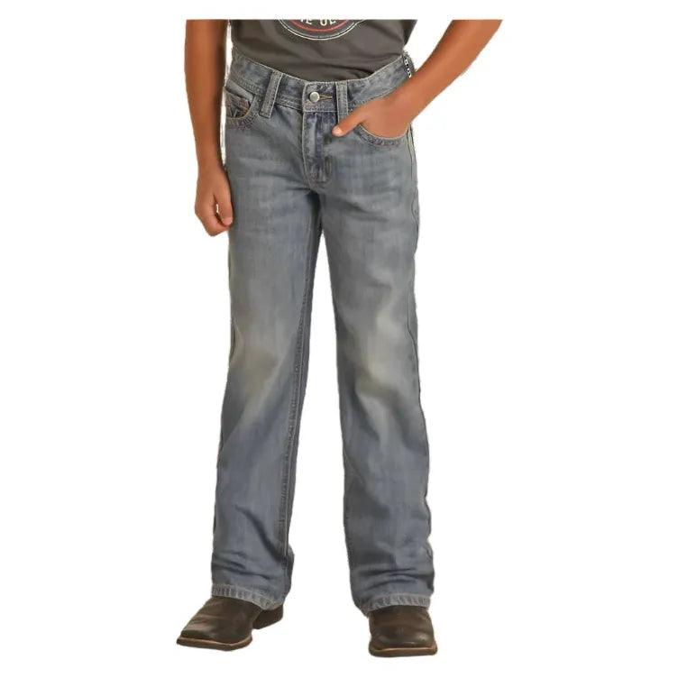 Rock and Roll Denim Boys' Rope V Relaxed Fit Bootcut Jeans