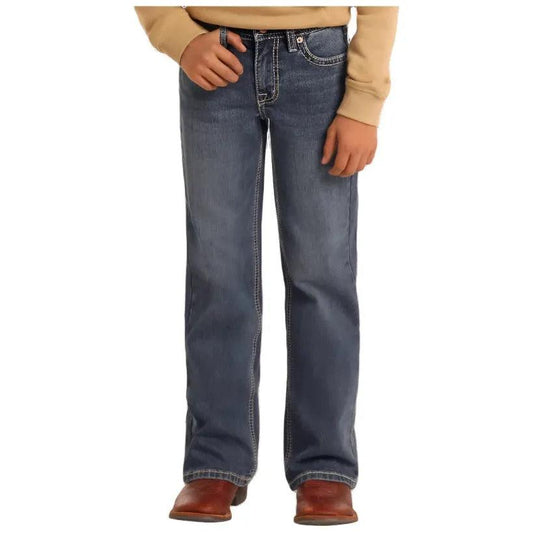 Rock and Roll Denim Boys' Regular Fit Two-Tone V Stitch Bootcut Jeans