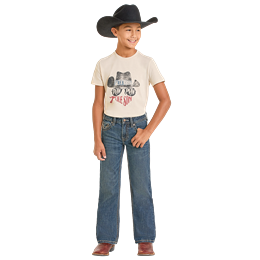 Boy's Rock and Roll Denim Ladder Embroidered Bootcut Jeans BB0BD07356