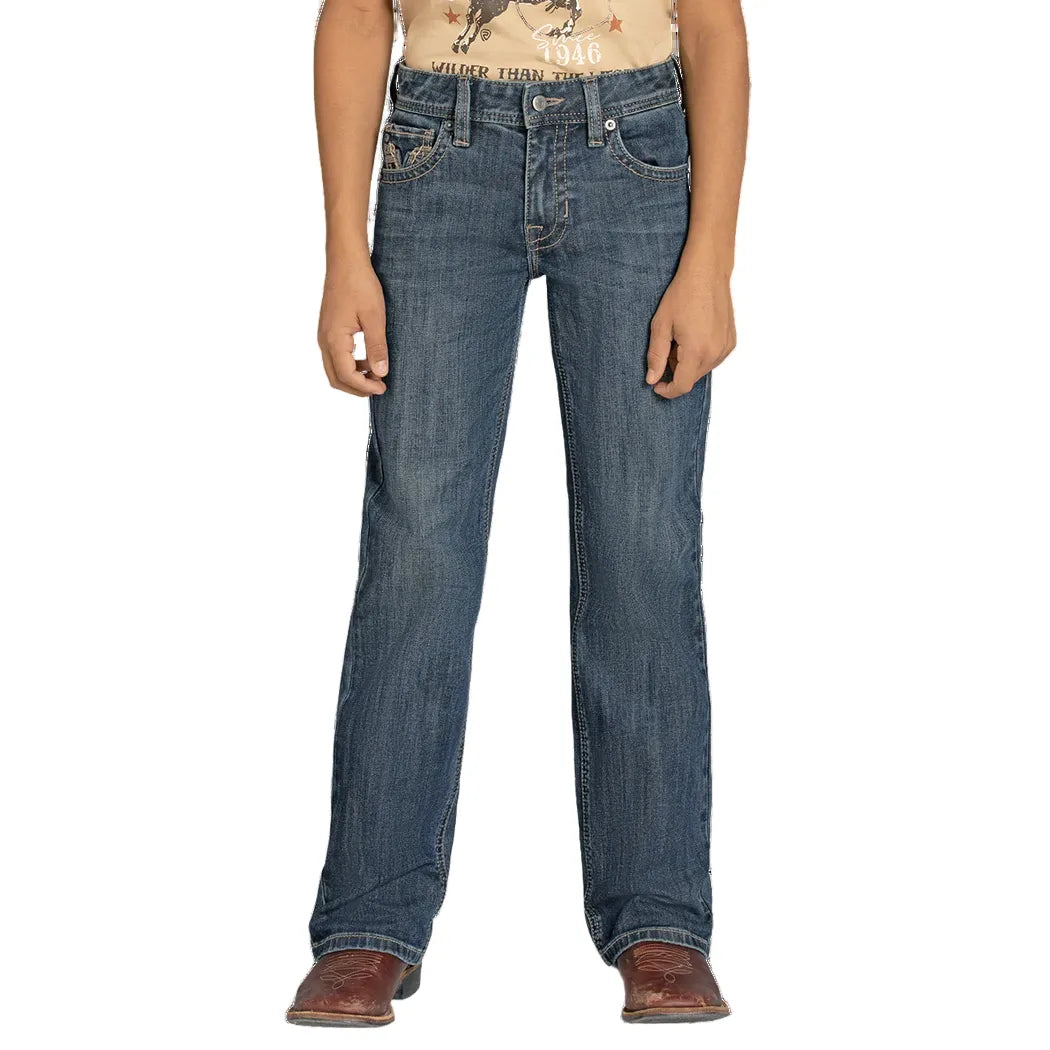 Boy's Rock and Roll Denim Regular Fit Feather Stitch V Bootcut Jeans BB0BD08003