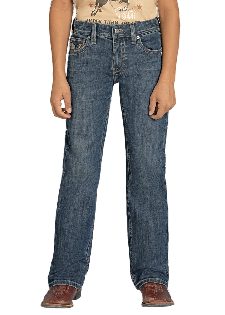 Boy's Rock and Roll Denim Regular Fit Feather Stitch V Bootcut Jeans BB0BD08003