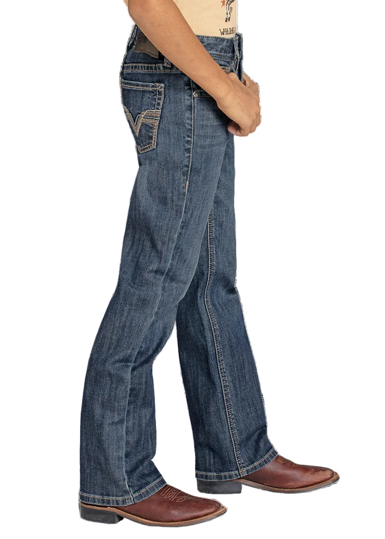 Boy's Rock and Roll Denim Regular Fit Feather Stitch V Bootcut Jeans BB0BD08003
