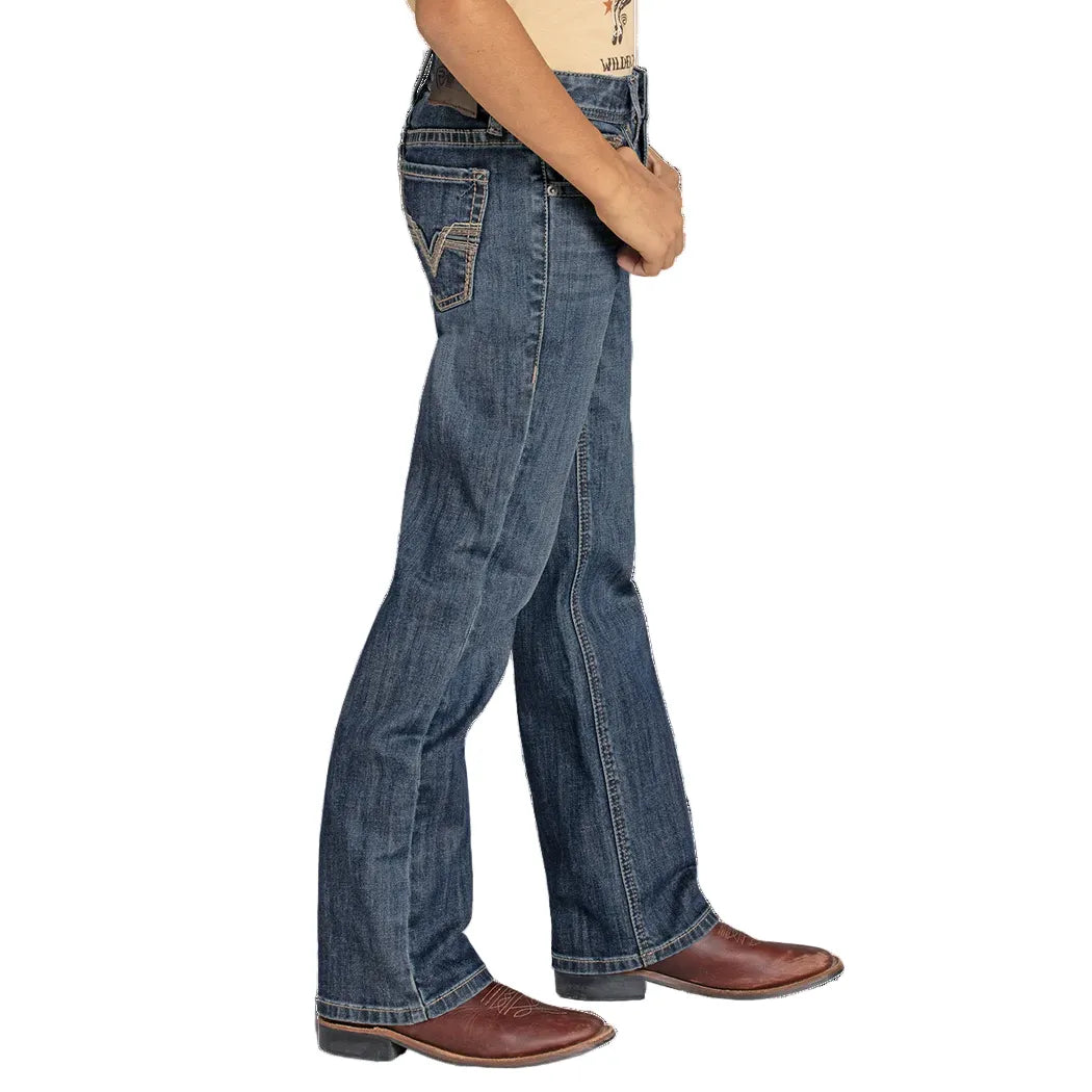 Boy's Rock and Roll Denim Regular Fit Feather Stitch V Bootcut Jeans BB0BD08003