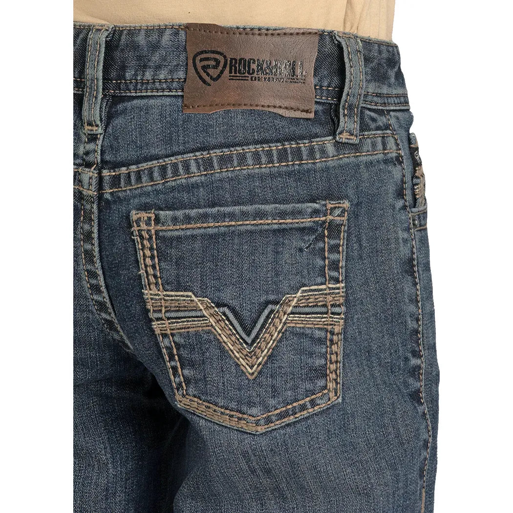Boy's Rock and Roll Denim Regular Fit Feather Stitch V Bootcut Jeans BB0BD08003