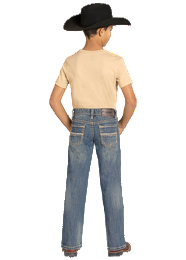 Boy's Rock and Roll Denim Medium Wash Ladder Stitch Embroidered Bootcut Denim Jeans BB0BD08049