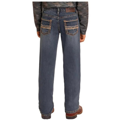 Rock and Roll Denim Boys' Slim Fit Ladder Stitch Straight Leg Jeans