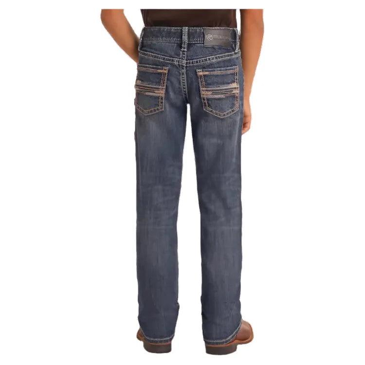 Boy's Rock and Roll Denim Slim Fit Dark Wash Straight Leg Jeans BB1RD05578 - Crazy House Western Wear
