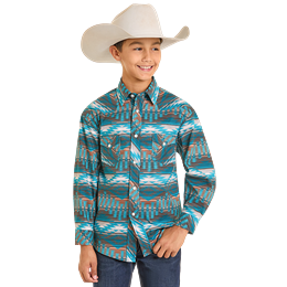 Boy's Rock and Roll Aztec Print Long Sleeve Snap BBN2S07152