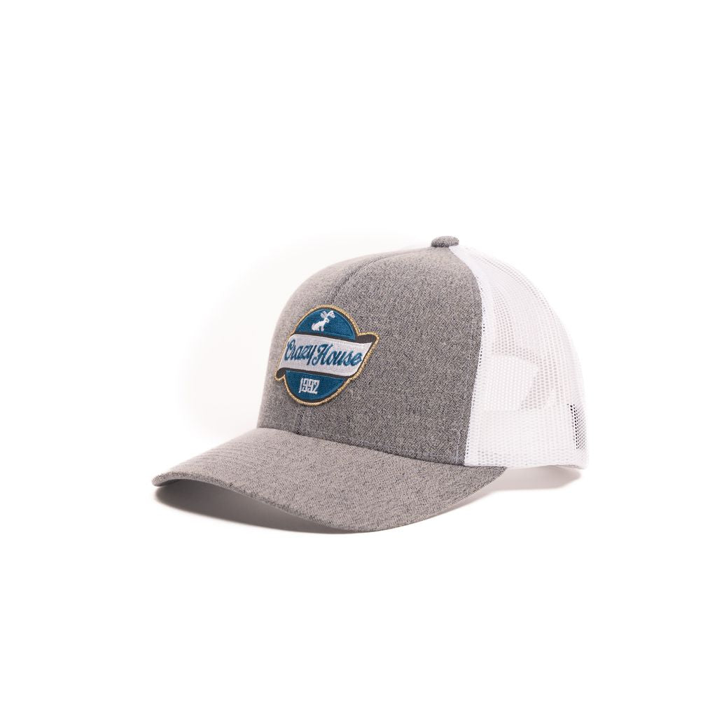 Crazy House Unisex Grey and White Snapback with 1992 Jackelope Patch - Crazy House Western Wear