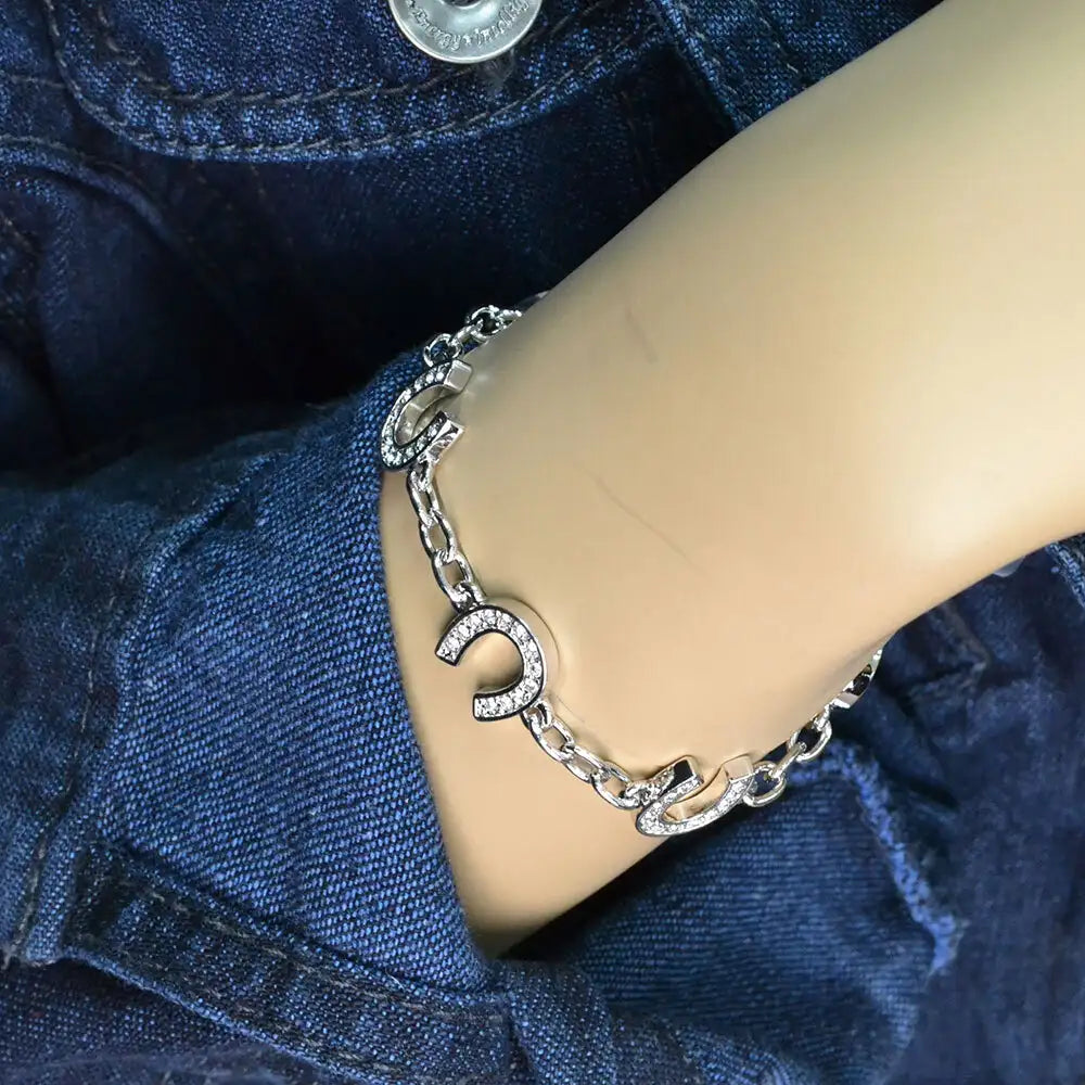 Montana Silversmiths Women's Crystal Clear Lucky Horseshoe Link Bracelet BC620
