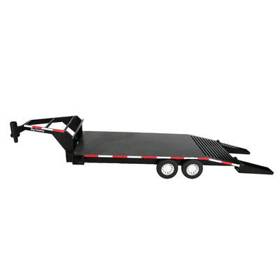 Black flatbed trailer with red accents on a white background
