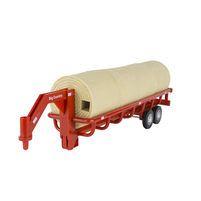 Red hay feeder with a beige bale on a white background