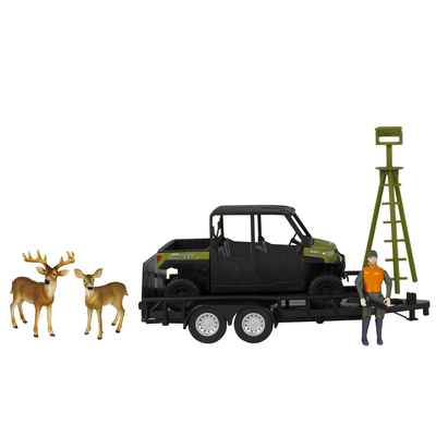 model utility vehicle on trailer with man and deer