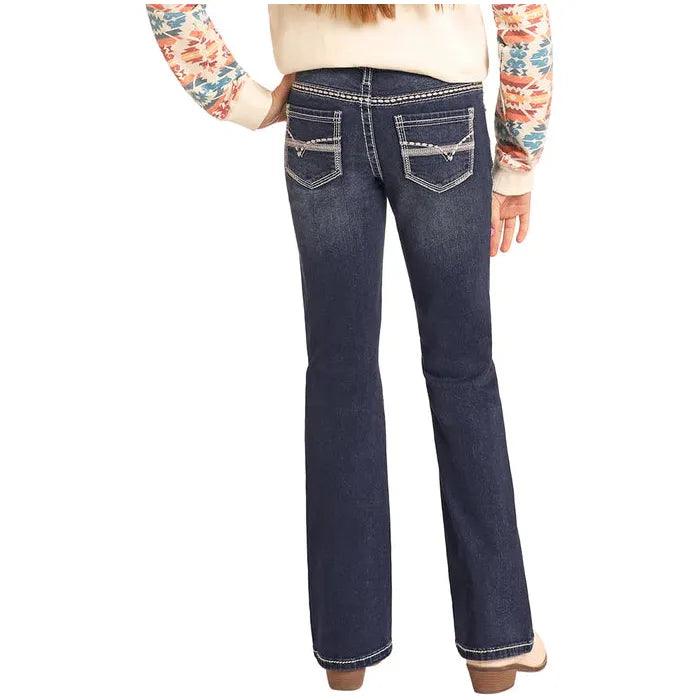 Girl's Rock and Roll Denim Mid Rise Medium Vintage Wash Bootcut Jeans BG4MD04801 - Crazy House Western Wear