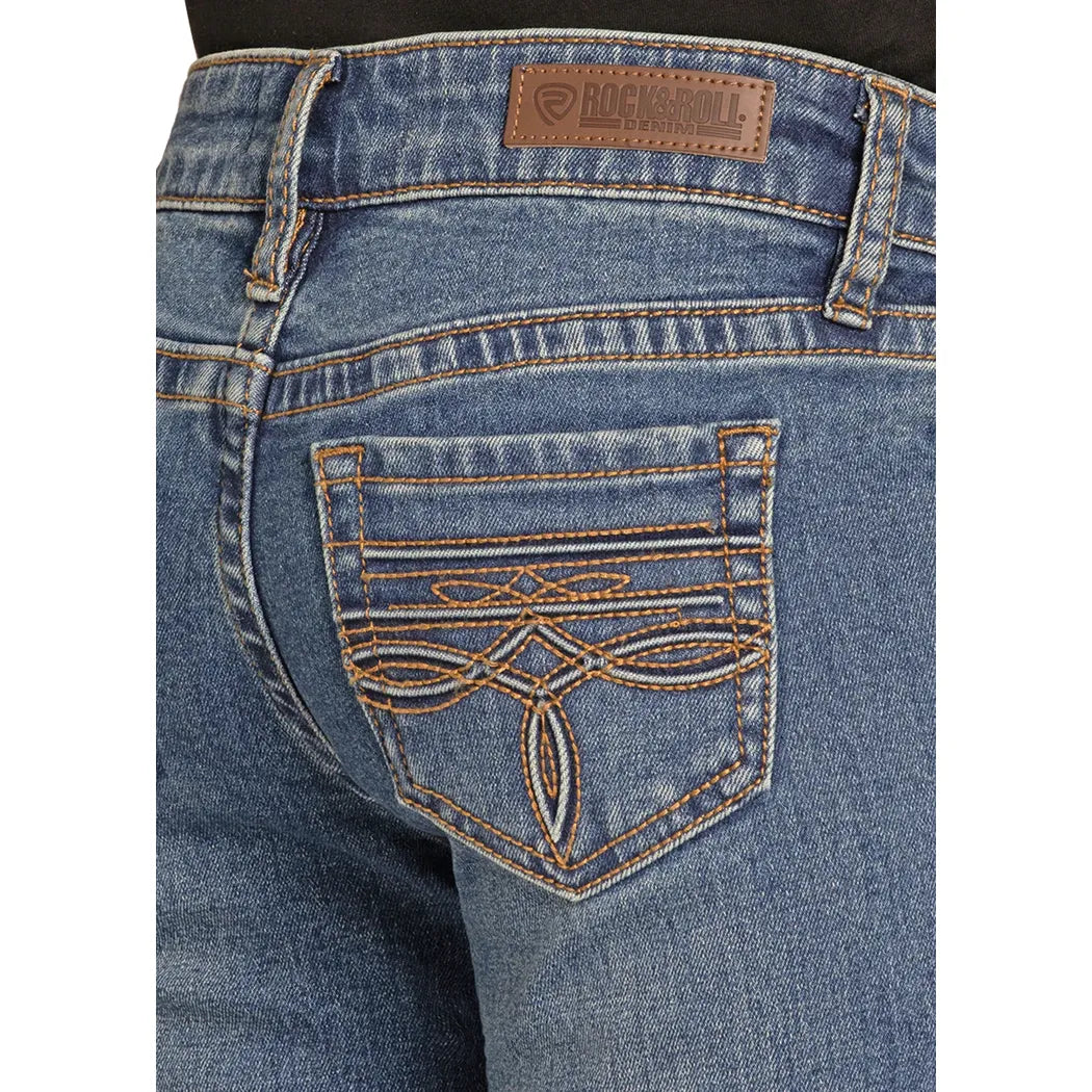 Girl's Rock and Roll Denim Raised Denim Boot Embroidered Trouser Jean BG5MD08059