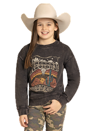 Girl's Rock and Roll Denim Graphic Pullover BG91T08047