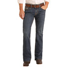 Men's Rock and Roll Denim Regular Fit Dark Wash Ladder Stitch Bootcut Jeans BM0PD05566 - Crazy House Western Wear