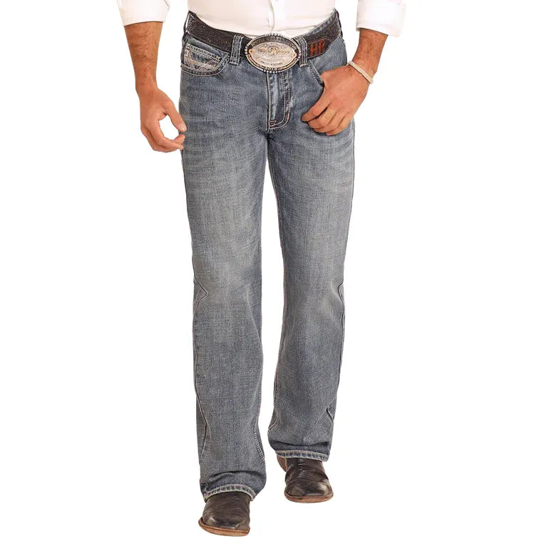 Men's Rock and Roll Denim Relaxed Fit V Stitch Straight Leg Jeans BM0SD04811 - Crazy House Western Wear