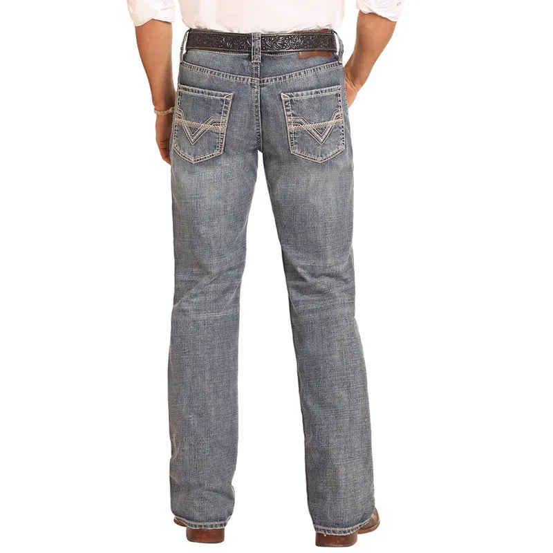 Men's Rock and Roll Denim Relaxed Fit V Stitch Straight Leg Jeans BM0SD04811