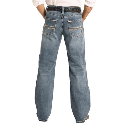 Men's Rock and Roll Denim Regular Fit Two-Tone Stitch Stackable Bootcut Jeans BMSPD04818