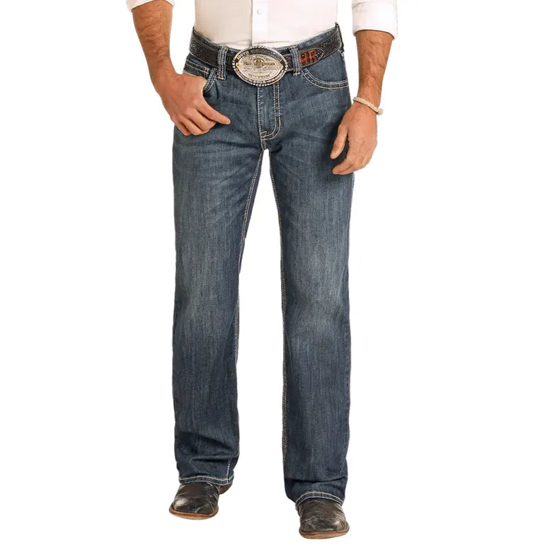 Men's Rock and Roll Denim Relaxed Fit Rope Stitch Straight Leg Jeans BM0SD04816 - Crazy House Western Wear