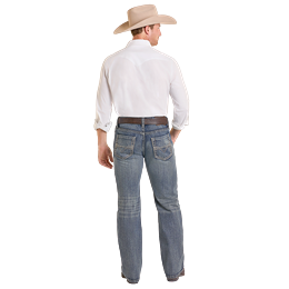 Jean droit bicolore à double ourlet style rock and roll pour homme BM0SD07350