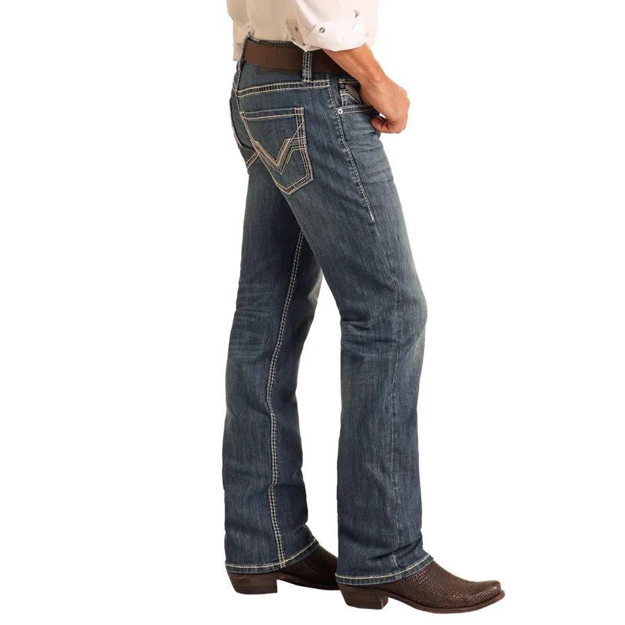 Men's Rock and Roll Denim Regular Fit Rope Stitch Straight Leg Jeans BM1PD06131 - Crazy House Western Wear