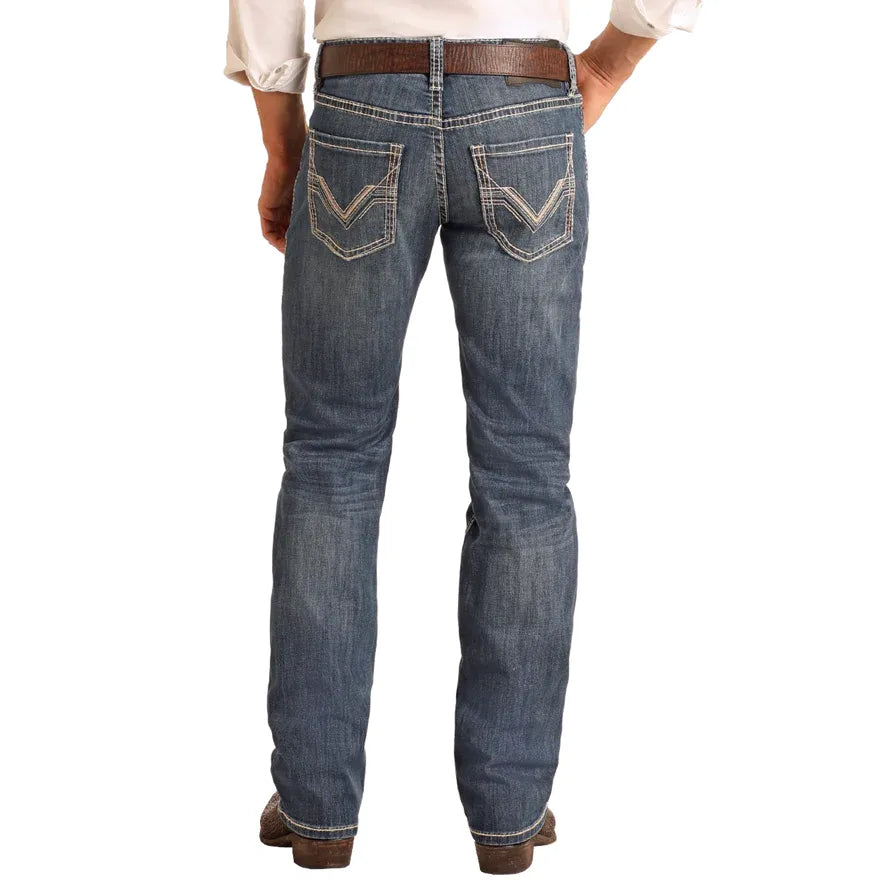 Men's Rock and Roll Denim Regular Fit Rope Stitch Straight Leg Jeans BM1PD06131 - Crazy House Western Wear
