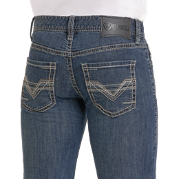 Men's Rock and Roll Denim Ladder Embroidered Pistol Straight Jeans BM1PD07356