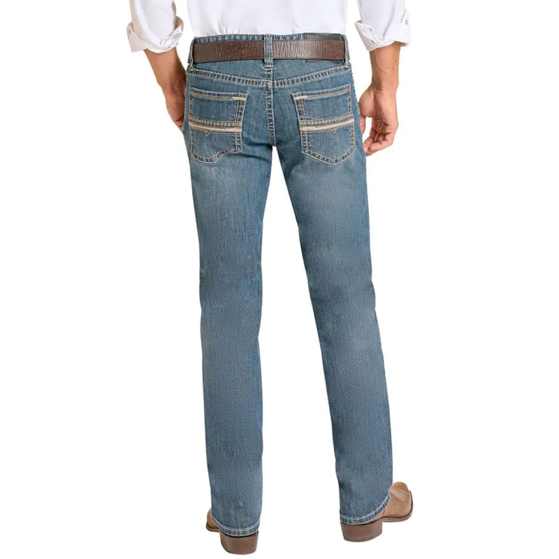 Men's Rock and Roll Slim Fit Feather Stitch Straight Leg Jeans BM1RD09127