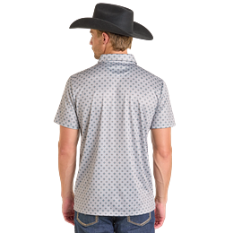 Men's Rock and Roll Denim Grey Medallion Print Polo BM51T07278