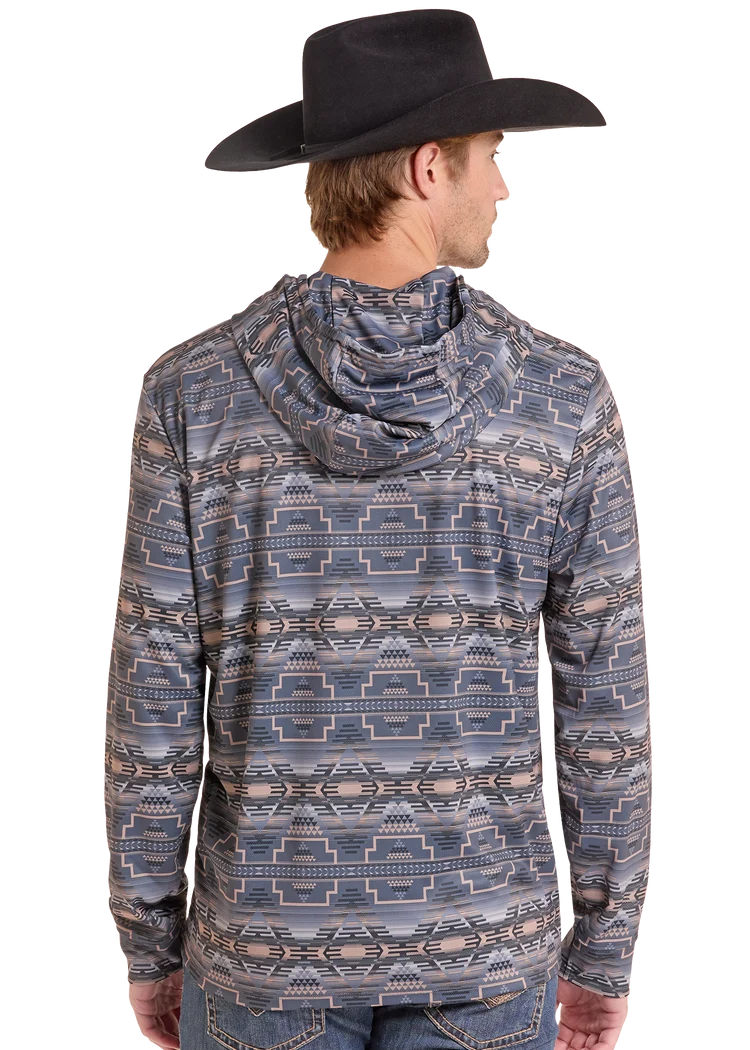 Rock and Roll Men's Charcoal Aztec Performance Hoodie BM94T10210