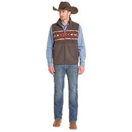 Men's Rock and Roll Denim Printed Border Berber Vest 