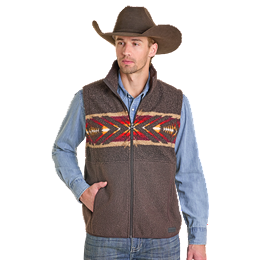 Men's Rock and Roll Denim Printed Border Berber Vest 