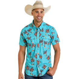 Men's Rock & Roll Palm Tree Print Tek Snap Shirt5 BMN3S06425