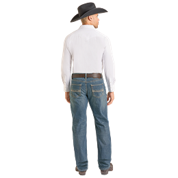 Men's Rock & Roll Denim Ladder Stitch Embroidered Double stack Dark Vintage  BMTBD07351