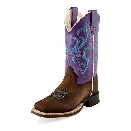Kid's Old West Brown Cowhide Boots with Fancy Stitch BSC1907 - Crazy House Western Wear