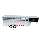 Model of a livestock trailer with a black logo on a white background